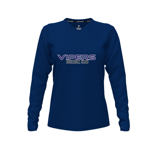 [CUS-DFW-TEES-CMF-VNK-LSL-NVY-FYXS-LOGO3] Comfort T-Shirt (Female Youth XS, Navy, V Neck, Logo 3, Long Sleeve)