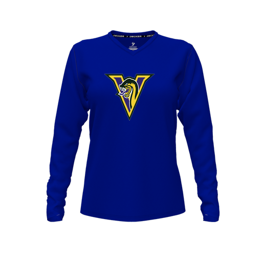 [CUS-DFW-TEES-CMF-VNK-LSL-RYL-FYXS-LOGO1] Comfort T-Shirt (Female Youth XS, Royal, V Neck, Logo 1, Long Sleeve)