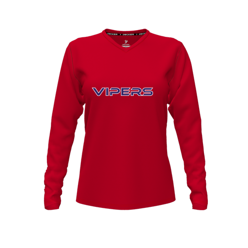 [FTLVCFRD-FYXS-LOGO2] Decker Comfort T-Shirt (Female Youth XS, Red, V Neck, Logo 2, Long Sleeve)