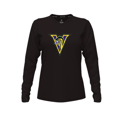 [CUS-DFW-TEES-PER-VNK-LSL-BLK-FYXS-LOGO1] Performance T-Shirt (Female Youth XS, Black, V Neck, Logo 1, Long Sleeve)