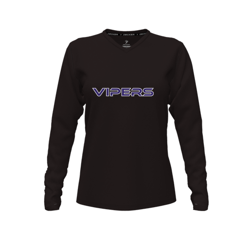 [FTLVPTBK-FYXS-LOGO2] Decker Performance T-Shirt (Female Youth XS, Black, V Neck, Logo 2, Long Sleeve)