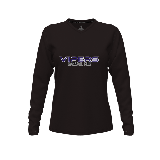 [FTLVPTBK-FYXS-LOGO3] Decker Performance T-Shirt (Female Youth XS, Black, V Neck, Logo 3, Long Sleeve)