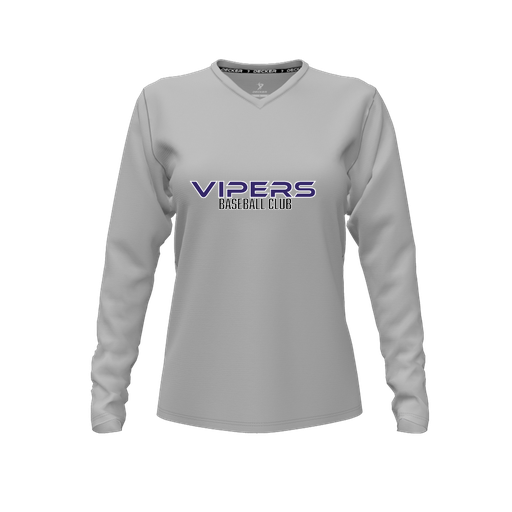 [FTLVPTGY-FYXS-LOGO3] Decker Performance T-Shirt (Female Youth XS, Gray, V Neck, Logo 3, Long Sleeve)