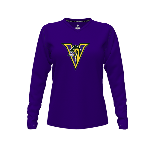 [FTLVPTPP-FYXS-LOGO1] Decker Performance T-Shirt (Female Youth XS, Purple, V Neck, Logo 1, Long Sleeve)