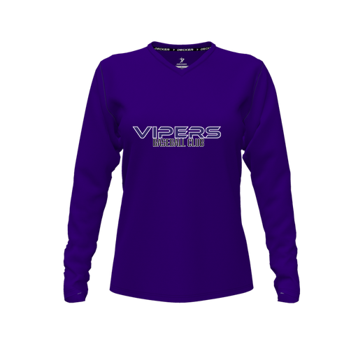 [FTLVPTPP-FYXS-LOGO3] Decker Performance T-Shirt (Female Youth XS, Purple, V Neck, Logo 3, Long Sleeve)
