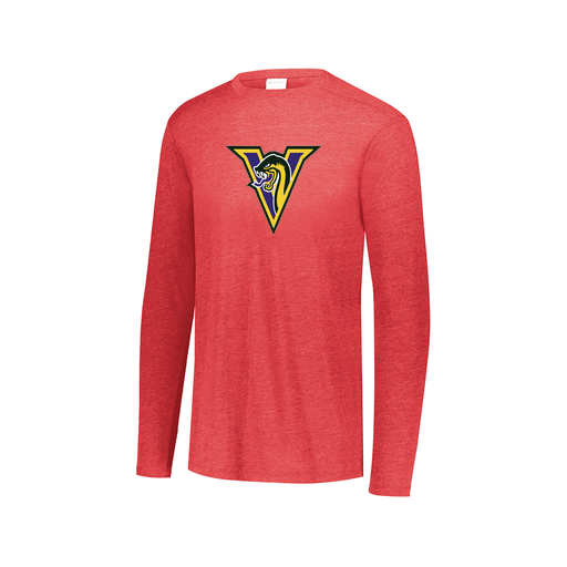 [3075.V96.XS-LOGO1] Decker Men's Tri-Blend T-Shirt - Long Sleeve (Adult XS, Red, Logo 1)